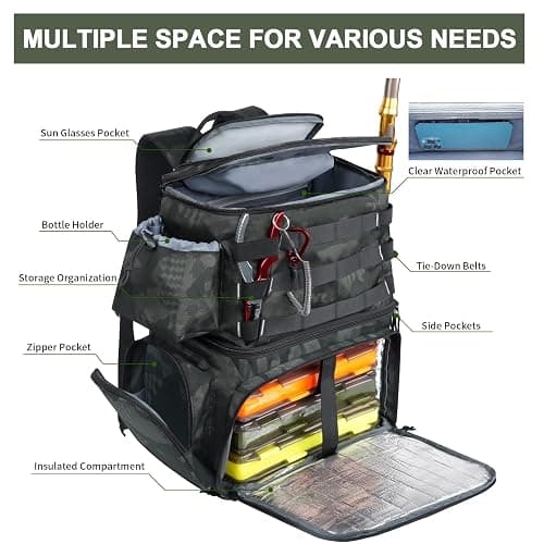MATEIN Fishing Tackle Backpack with Cooler, Large Fishing Bag with Rod Holders for 4 Trays (Tray Not Included) & Fishing Gear thumbnail 7