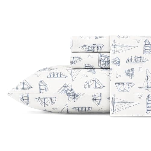 Nautica – Twin XL Size Sheet Set, Crisp Cotton Percale Bedding with Matching Pillowcase, Lightweight & Breathable Bed Sheets, Deep Pocket, College Dorm Room Essentials (Whitewood Sail Blue) - Image 1