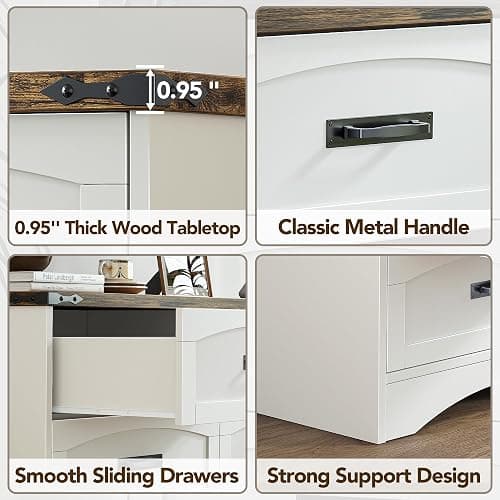Decofy 47" Farmhouse 6-Drawer Dresser for Bedroom, Pure White + Walnut | Bar Handles, Rustic Wood Design, Large Storage Drawers, For Bedroom, Living Room, Hallway, And Entryway thumbnail 6