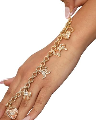 Juicy Couture Bracelet 7-7.5", Goldtone Charm Bracelets for Women with 6 Different Charms Featuring Clear Stones thumbnail 4
