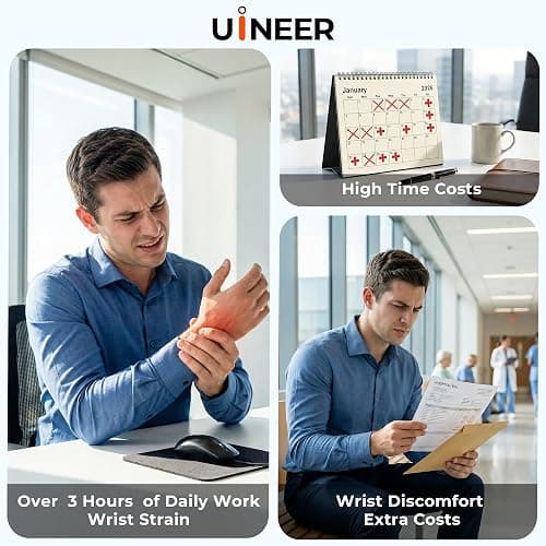 Uineer Wireless Ergonomic Mouse, Bluetooth Mice (BT4.0/5.0 and 2.4G) Rechargeable Vertical Mouse, 3 Multi-Device Connectivity for PC/Mac/Laptop/Computer, 4 DPI Quiet Clicks for Office, Home, Black thumbnail 2