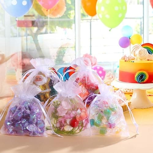 100Pcs White Organza Bags, 2x3Inch Sheer Wedding Party Favor Bags with Drawstring, Jewelry Gift Bags Christmas Candy Pouches thumbnail 5