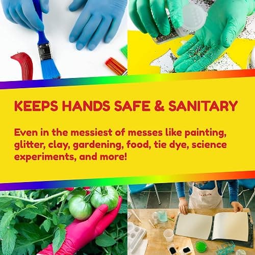 Hygloss Kids Disposable Gloves, 100 Pcs Colorful Nitrile Glove for Kid, Small Size Latex-Free, Powder-Free Gloves for Tie-Dye, Crafts, Cooking, Cleaning - Age 5-12 thumbnail 3