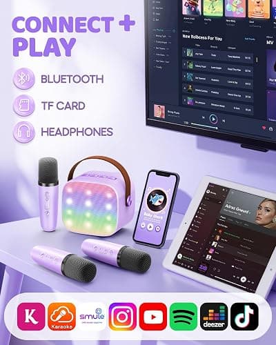 YLL Mini Karaoke Machine for Kids Adults, Bluetooth Speaker with 2 Wireless Microphones, TOP Christmas Birthday Gifts Toys for Girls Ages 3, 4, 5, 6, 7, 8, 9,10,11,12+ Years Old Toddler(Purple-3 Mics) thumbnail 7