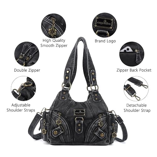 Angel Kiss Purses for Women Small Hobo Shoulder Bags Vagen Leather Multi-Pocket Tote Bag with Zipper thumbnail 5
