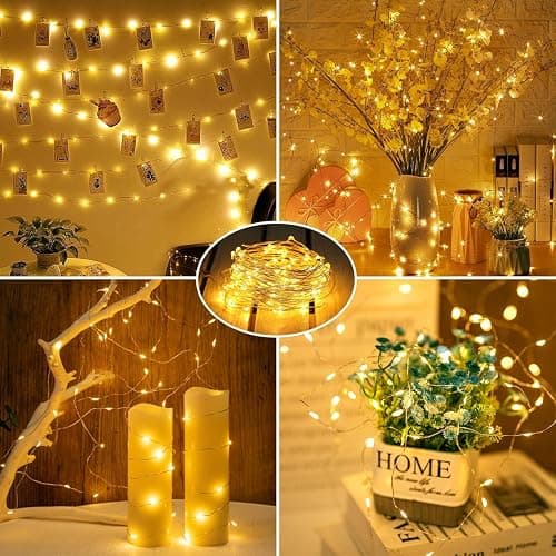 4 Pack LED Fairy Lights Battery Operated 20FT 60 LEDs Silver Wire String Lights Twinkle Lights Starry Fairy Lights for Bedroom Christmas Wedding Party Indoor Outdoor Decorations, Warm White thumbnail 3