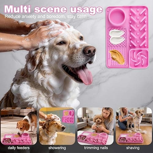Yawindeo Lick Mat for Dogs, 4-in-1Multifunctional Silicone Slow Feeder Bowl with Suction Cups for Dog Cat, Snuffle Mat for Pet Smell Training Toys Pink thumbnail 5