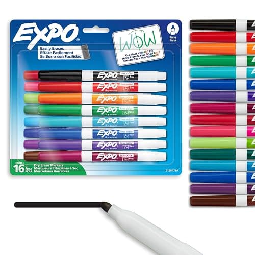 Expo Dry Erase Markers, Whiteboard Markers with Low Odour Ink, Fine Tip, Assorted Vibrant Colours, 16 Count - Image 1