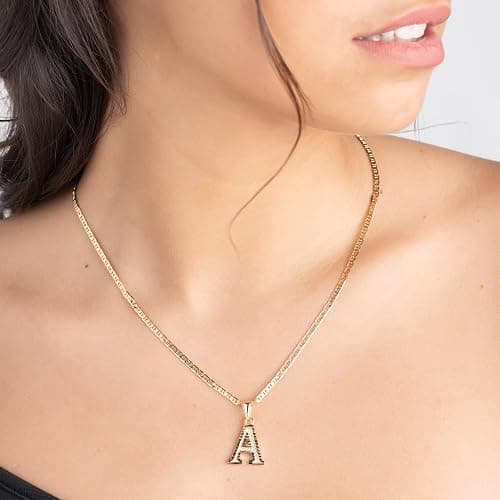Barzel 18K Gold Plated Initial Necklace with Diamond Cut Initial,18" Chain with 2" Extension, Waterproof, High Polish Finish, Made in Brazil thumbnail 2