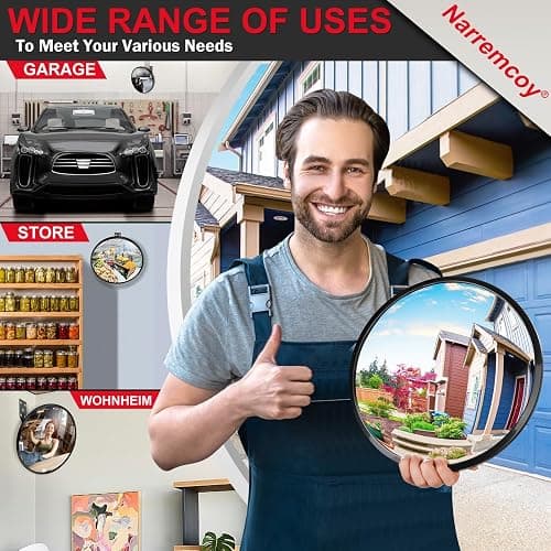 Narremcoy 12 inch Acrylic Convex Mirror, Adjustable Wide Angle View Indoor Security Mirror, Corner Security Blind Spot for Warehouse, Office, Parking Garage and Traffic Safety thumbnail 4