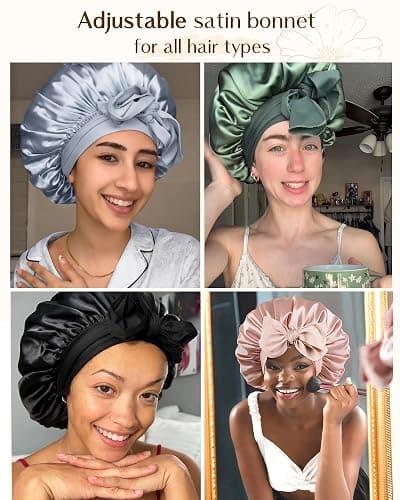 YANIBEST Adjustable Silk Bonnet for Sleeping Women Double Layer Satin Bonnet Reduce Friction Prevent Frizz Curly Hair thumbnail 5