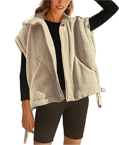 OPCAKM Women's Fuzzy Fleece Vest Oversized Sleeveless Sherpa Jacket Warm Button Down Gilet Outerwear with Pockets - Image 1