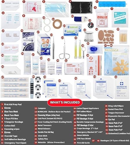 VRIEXSD 400 Piece Large First Aid Kit Premium Emergency Kits for Home, Office, Car, Outdoor, Hiking, Travel, Camping, Survival Medical First Aid Bag, Red thumbnail 3