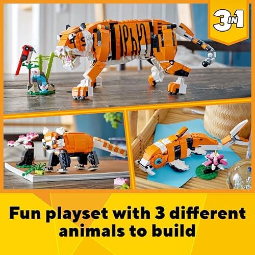 LEGO Creator 3 in 1 Majestic Tiger Building Set, Transforms from Tiger to Panda or Koi Fish Set, Animal Figures, Collectible Building Toy, Gifts for Kids, Boys & Girls 9 Plus Years Old, 31129 thumbnail 2