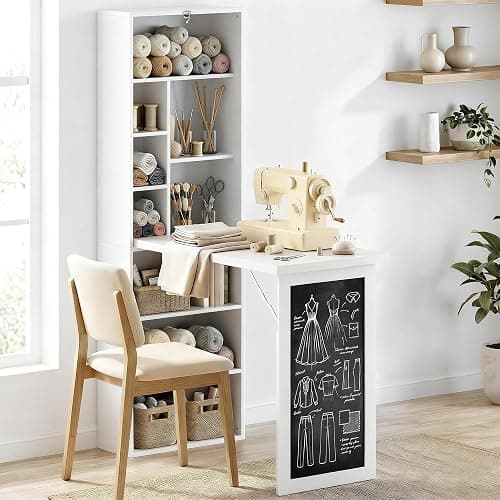 HOMCOM Foldable Convertible Writing Table, Wall Mounted Space-Saving Computer Desk with Chalkboard and Storage Shelves for Small Spaces, Home Office, Bedroom, Dorm, Apartment, White thumbnail 8