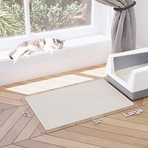 BANLYEO L Cat Litter Mat - 34x22 in, Water Proof, US Designed Kitty Litter Trapping Mat, Easy to Clean, Scatter Control, Odorless, Less Mess and Clean Floors, Pet Supplies for Indoor Cats, Warm Beige thumbnail 3