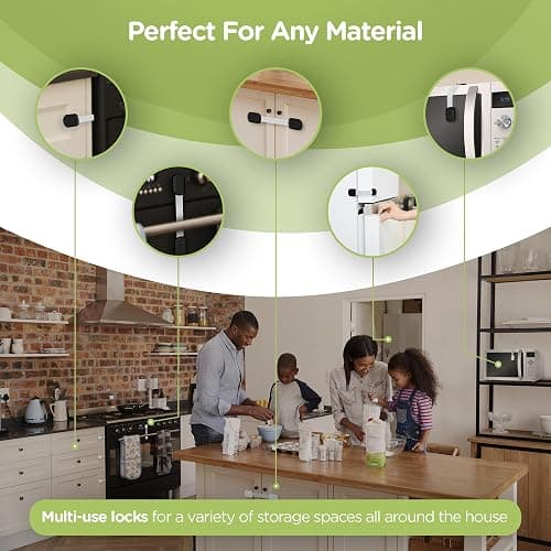 SKYLA HOMES Baby Locks (8-Pack) Child Safety Cabinet Proofing - Safe Quick and Easy 3M Adhesive Cabinet Drawer Door Latches No Screws & Magnets Multi-Purpose for Furniture Kitchen Ovens Toilet Seats thumbnail 6