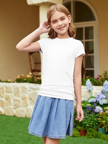 ZDC Girls Ruched Tops 2026 Kids Trendy Cap Sleeve Tshirts Crew Neck Shirts thumbnail 2