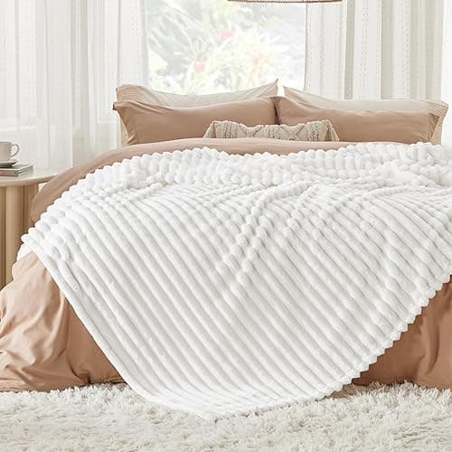Bedsure King Size Blanket for Bed - GentleSoft Cozy Soft Blankets for Women, Cute Large Fleece Throws for Girls, Off White, 108x90 Inches - Off White - King (108" x 90") thumbnail 2