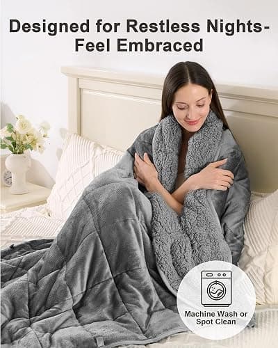 Ultra-Soft Weighted Blanket 15lbs for Adults, Plush Sherpa Fleece Reversible Weighted Throw Comfort for Relaxation & Cozy Evenings, Hug-Like Security, Evenly Distributed, W60 x L80, Grey thumbnail 6