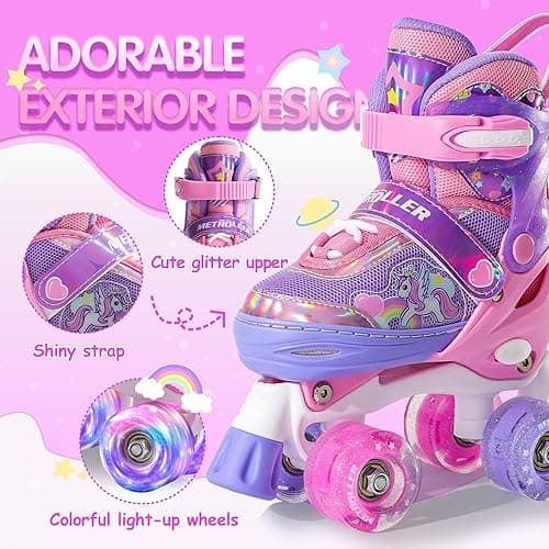 METROLLER Kids Roller Skates Girls Ages 4-6 5-8 8-12 Adjustable Toddler Roller Skates Shining Wheels Little Unicorn Sports Outdoors - Purple - Small-Little kid (10c-13c US) thumbnail 6