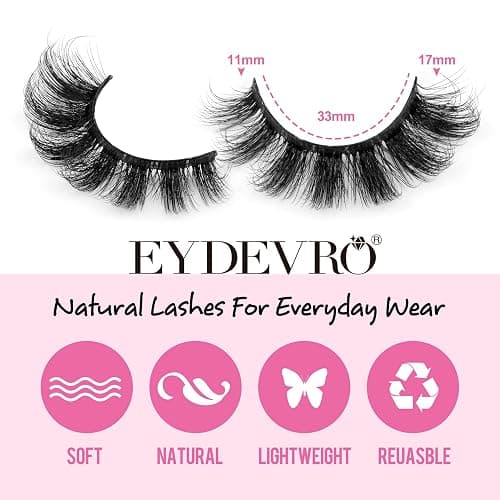 Mink Lashes Fluffy Wispy Lashes Natural Look 3D False Eyelashes D Curl Russian Strip Lashes 7 Pairs Short Fake Eyelash Pack by EYDEVRO thumbnail 2