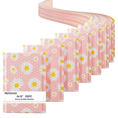 Metronic Bubble Mailers 6x10 Inch 100 Pack Pink Bubble Mailer Usable Size 6x9 Self-Seal Adhesion Padded Envelopes Pretty Padded Mailers for Jewelry, Makeup, Cards, Fancy Daisies - Image 1