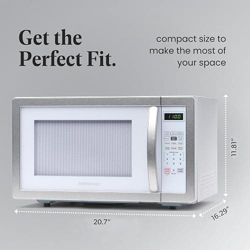 Farberware 1.1 Cu. Ft. Countertop Microwave Oven – 1000 Watts Power, Auto Cook Settings, Defrost, Easy Clean and Child Safety Lock - White Platinum thumbnail 3