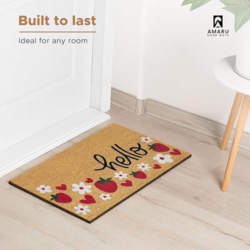 AMARU DOOR MATS - Coir Welcome Mat, Non-Slip, Strawberries, 17 x 29 in | Traps Dirt and Mud, Anti-Shedding, Durable PVC Backing, 100% Natural Coir, Indoor and Outdoor Entryway, Easy to Clean thumbnail 7
