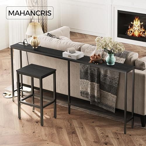 MAHANCRIS 70.9'' Console Table with Power Outlet, Narrow Sofa Table, Industrial Entryway Table with USB Ports, Behind Couch for Entryway, Hallway, Foyer, Living Room, Black CTHB18E01 thumbnail 4
