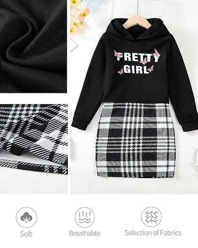 YOURUIKEY Girls 2 Piece Outfits Cami Dresses Hoodie Clothing Set Plaid Bodycon Dress Crop Top Sweatshirt Fall Winter Clothes thumbnail 6