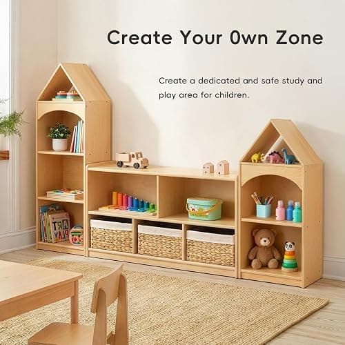 OOOK 3-Tier Montessori Bookshelf with House Shape, Kids Toy Storage Cabinet | FSC Plywood, Use Alone or Fits Shelf Combination Series, Montessori Furniture for Kids Room, Playroom, Nursery, Classroom thumbnail 4