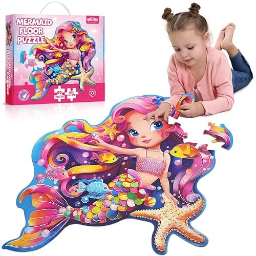 BenBen Floor Puzzles for Kids Ages 4-6, 52 Piece Mermaid Puzzle for Toddlers 3-5, Mermaid Toys Birthday Gift for Girls Boys - Image 1