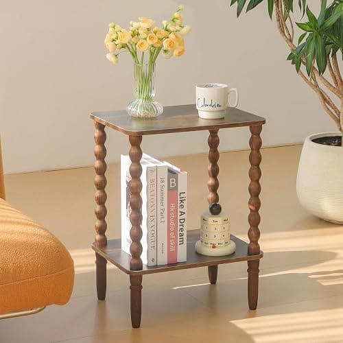Fultyle Side Table, Small End Table with Storage Shelf, 2-Tier Small Coffee Tables Living Room for Bedroom, Narrow Spaces (Rustic Brown) thumbnail 2