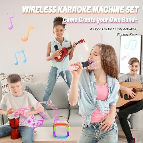 Gralal 3-15 Year Old Girls Gifts, Kids Microphone for Kids Toys for 3-15 Year Old Girls Birthday Presents Kids Karaoke Machines Birthday Gifts for Girls Toys Age 3-12 Easter Gifts for Kids - Pink thumbnail 5