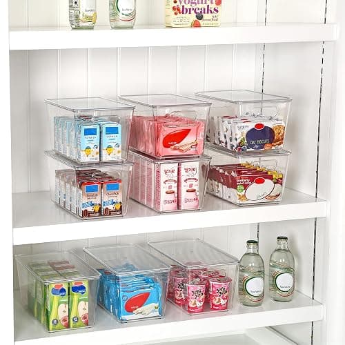 Vtopmart 1 Pack Clear Stackable Storage Bins with Lids, Medium Plastic Containers with Handle for Pantry Organizer and Storage,Perfect for Kitchen,Fridge,Cabinet, Closet,Bathroom Organization thumbnail 4