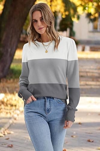 Womens Sweaters Fall Fashion 2025 Long Sleeve Button Cuff Soft Knit Pullover Trendy Tops Dressy Casual Blouses thumbnail 3