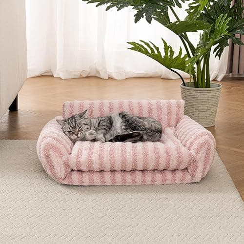 Hollypet Cat Bed Fluffy Plush Mutifuctional Double-Layer Soft Pet Couch Orthopedic Sofa Nest Beds for Small Cats and Dogs, Pink (21x15x8 inch) thumbnail 6