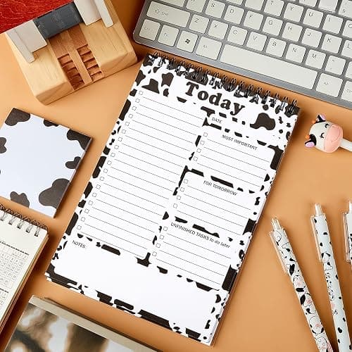 Gueevin Cow Print To Do List Notepad, Cute Daily Task Planner for Women, 50 Sheets Spiral Desk Notepad, Cows Desk Accessories Gift for Cow Lovers Office School thumbnail 2