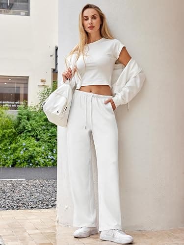 JEKAOYI Wide Leg Sweatpants for Women High Waisted Baggy Sweat Track Pants Drawstring Casual Lounge Pants with Pockets thumbnail 3