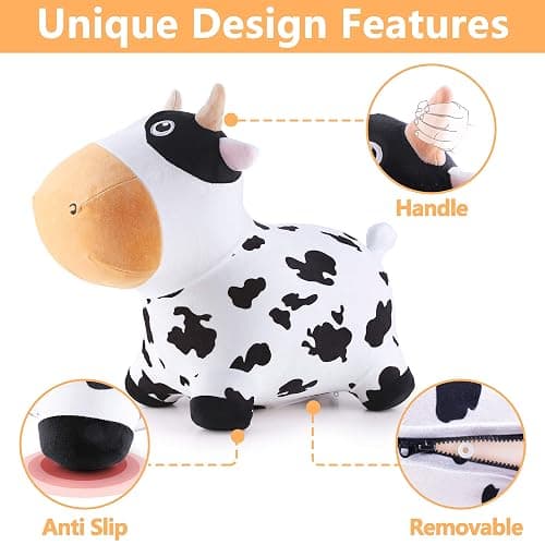 iPlay, iLearn Bouncy Pals Dairy Cow Hopping Horse, Plush Inflatable Animal Hopper, Indoor n Outdoor Ride on Jumping Bounce Toys, Birthday Gift for 18 Months 2 3 4 5 Year Old Kids Toddlers Boys Girls - Dairy Cow thumbnail 4