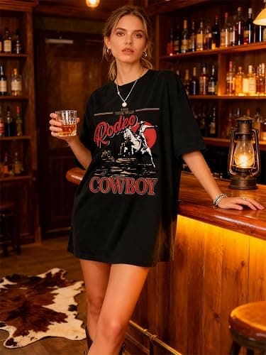 Oversized Western Shirts for Women Cowgirl Rodeo Graphic Tee Top Cowboy Vintage Country Concert Outfit thumbnail 5