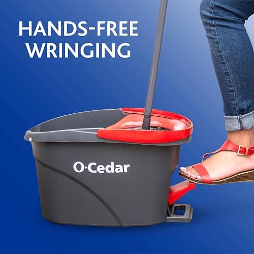 O-Cedar EasyWring Microfiber Spin Mop & Bucket Floor Cleaning System + 2 Extra Refills, Red/Gray thumbnail 4