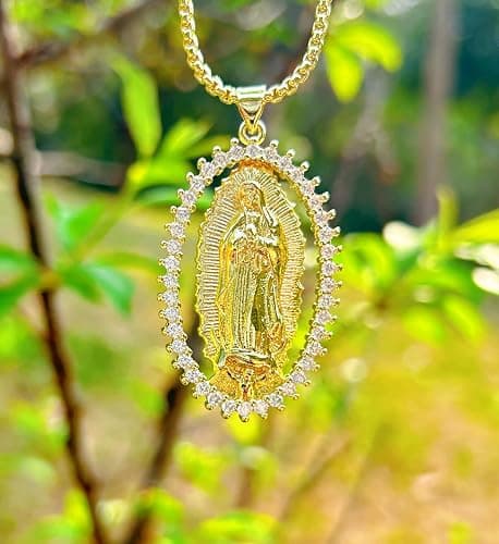 18K Gold Plated Virgin Mary Necklace - Virgen De Guadalupe Mother Mary Our Lady of Guadalupe Pendant Amulet for Women Jewelry Gift thumbnail 5