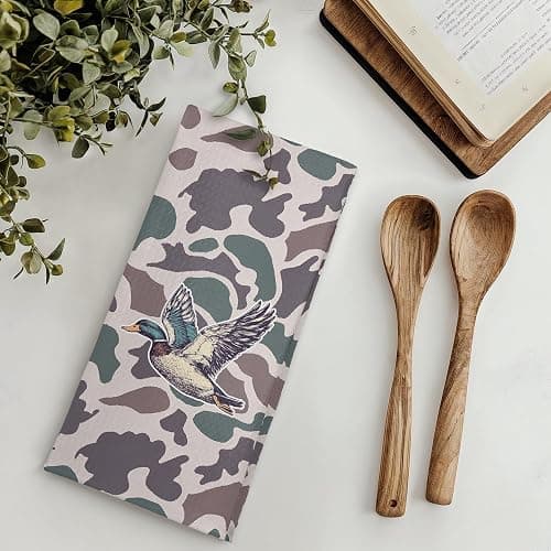 OFJE Vintage Camo Mallard Duck Kitchen Towels, Duck Hunting Accessories Dish Tea Towels for Kitchen, Camouflage Farm Animal Decorative Hand Towels for Bathroom, 16x24 Inches thumbnail 2