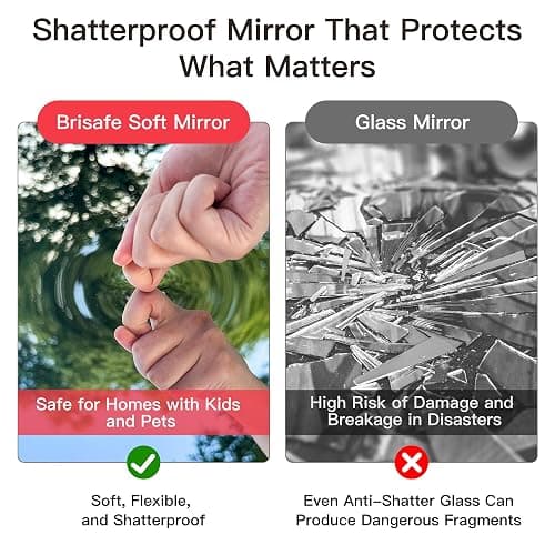 brisafe 71" x 64" (2PCS 71" X 32") Gym Mirror - Full Length Wall Mirror for Gyms, Dance Studio, Home, Yoga - Ultra Lightweight Shatterproof Glassless Nanomiorror Reduces 60% Commercial Insurance Costs thumbnail 5