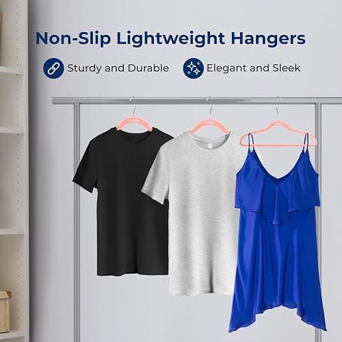 SereneLife Velvet Hangers – 50 Pack, Slim & Space Saving for Closets | Soft velvet grip prevents slipping on silk, satin & knitwear – 360° swivel hook fits all standard closet rods thumbnail 4