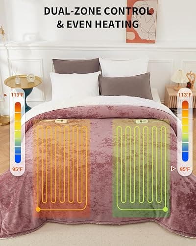 GarveeHome Queen Size Electric Blanket with Dual Controls, Pink Soft Heated Blanket, Velvet Cozy Fast Heating Blankets, 4 Heat Settings & 10H Auto Off, Over-Heat Protection, ETL Certified, 84" x 90" thumbnail 4