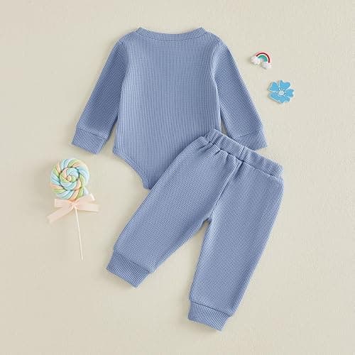 Adobabirl Baby Boy Fall Winter Clothes Cute Lil's Dude Embroidery Long Sleeve Romper Pants Set Newborn Waffle Knit Outfits thumbnail 7