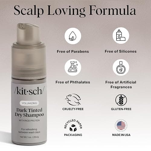 Kitsch Volumizing Rice Protein Dry Shampoo Powder - Dry Shampoo for Women & Men, Dark Hair, No White Cast, Absorbs Oil, Non-Greasy, Fragrance Free, Travel Size | Ideal Gifts for Women- Dark Tinted 1oz thumbnail 7